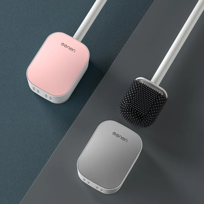 Silicone Toilet Brush Soft Bristle Wall-mounted Bathroom Toilet Brush Holder Set Clean Tool Durable ThermoPlastic Rubber