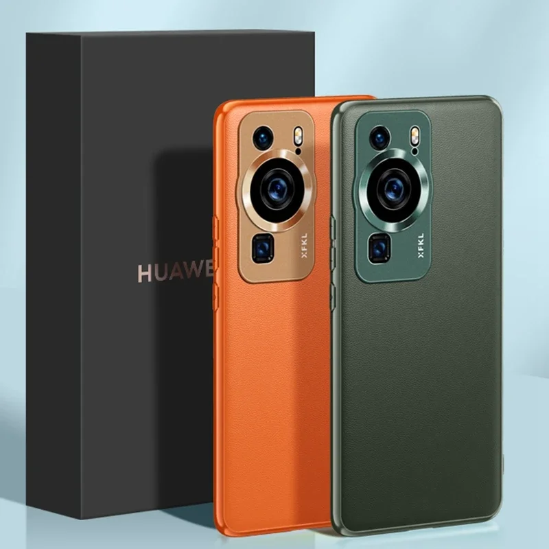 Luxury Leather and Silicone Protective Phone Case with Metal Lens Shield