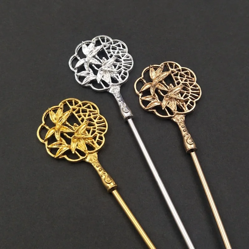 

20 PCS 32x167mm KC Gold/ Silver Plated Bamboo Leaf Flower Hair Sticks Settings For Diy Jewelry Headwear