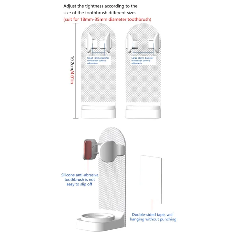 Adjustable Toothbrush Holder Electric Toothbrush Base Silicone Non-slip Wall Mount Brush Body Rack Adapt 99%