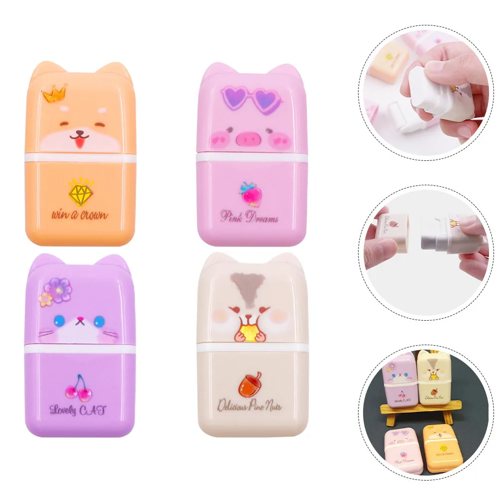 4Pcs 사랑스러운 동물 테마 롤러 지우개 컴팩트하고 쉽게 제거할 수 있는 밝은 지우개 소녀들을 위한 대량 학교 용품