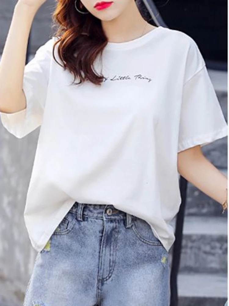 

Женские топы, белая мешковатая футболка для женщин, летний наряд с коротким рукавом, простая одежда Y2k, Корейская популярная модная Корейская одежда, распродажа