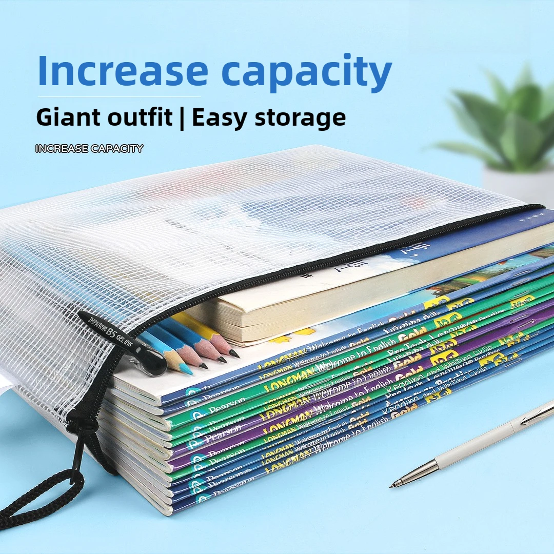 A4 Clear Mesh Zipper Pouch Waterproof Document Bag for School Office Paper Organizer Storage, Art Craft Supplies Holder,