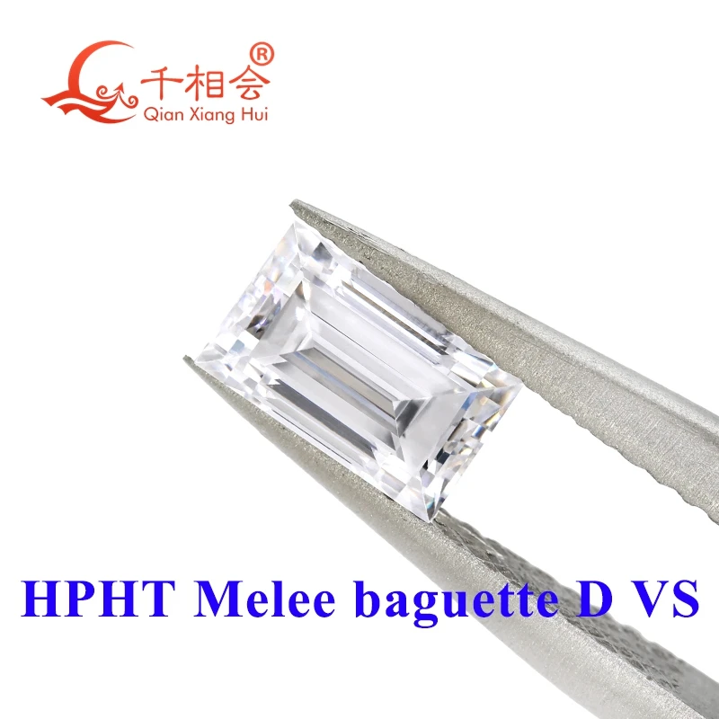 Melee baguette-cut HPHT lab-grown diamonds, D color, 0.02CT to 0.63CT, VS1 clarity, perfect for sleek jewelry designs.