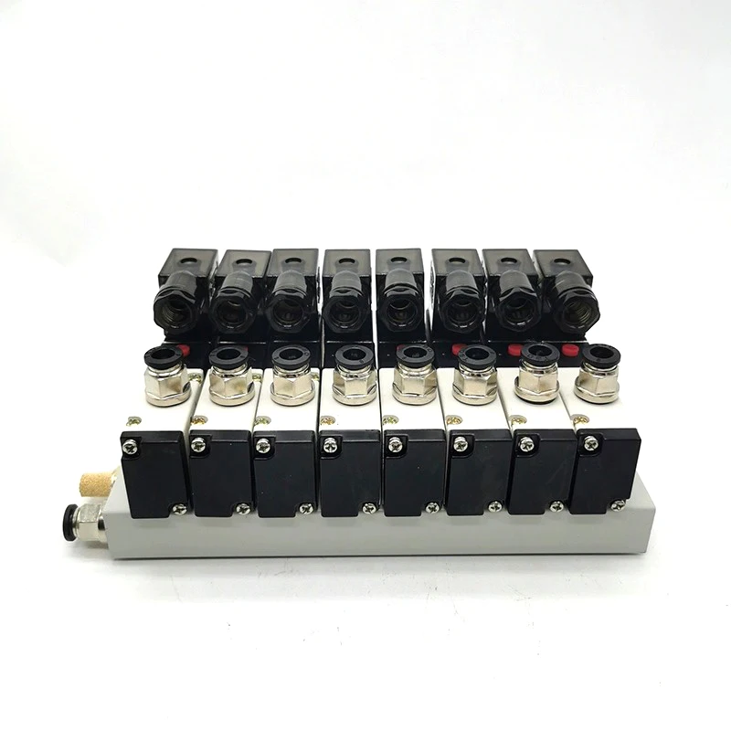 

220V 24V Multi Option 3V210-08 Pneumatic Solenoid Valve Block With Muffler Fitting Base Manifold 2/3/4/5/6 Row 3 Port