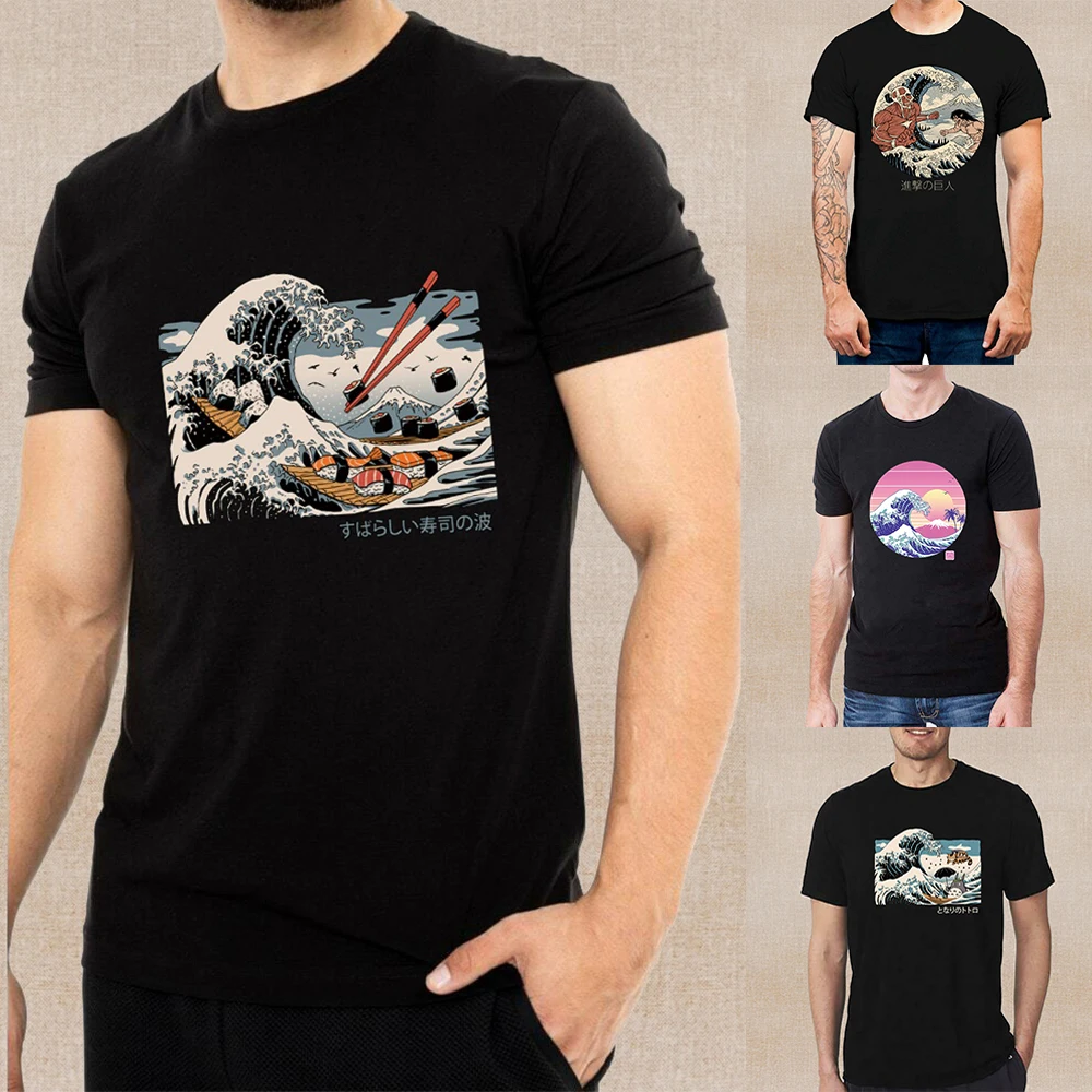 

Wave Pattern Print Men T Shirt Short Sleeve Fashion T-shirt Men Hip Hop Streetwear Tee Shirt Tops All-match O-neck Pullover Male