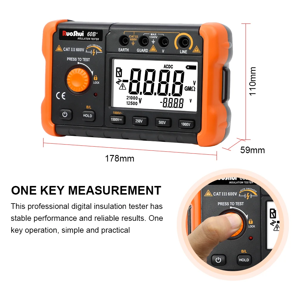 Victor 60B+ Digital Insluation Resistance Meter Ohm Tester Megometro Earth High Voltage Resistance Meter Tester Megohmmeter Tool