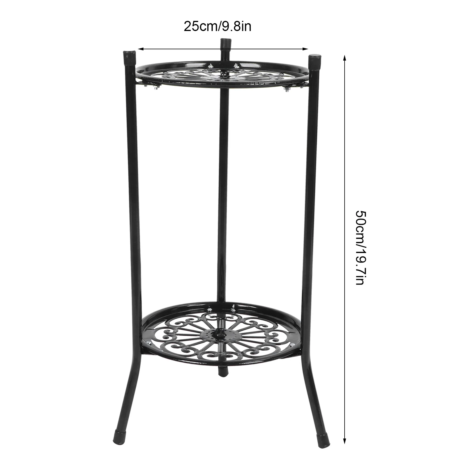 Alvinlite Supporto per Piante in Vaso in Metallo a 2 Livelli - Supporto Decorativo per vasi da Fiori Espositore per scaffali Decorazione per la casa Accessori da Giardino(Nero