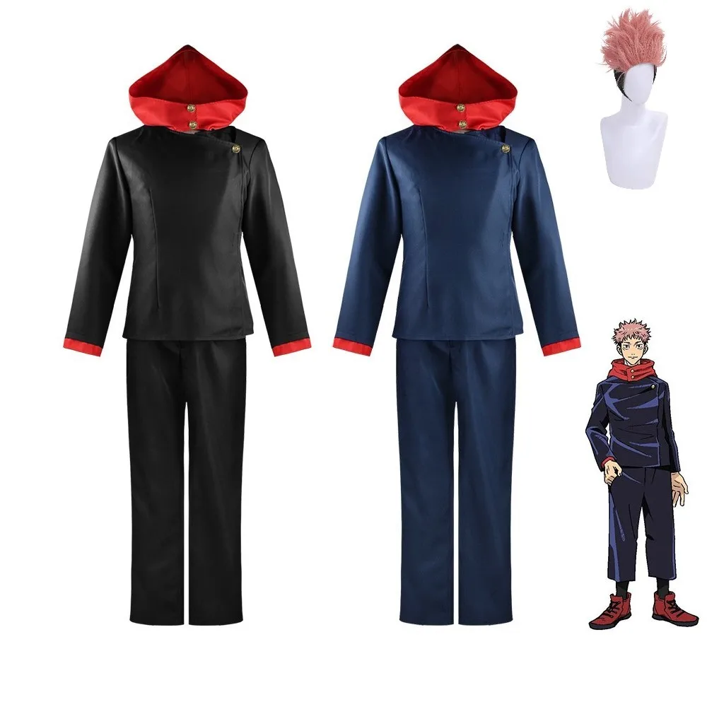 

Itadori Yuji Cosplay Anime Jujutsu Kaisen Costume Blue and black Uniform Pants Wig Suit Halloween Costume for Men Women