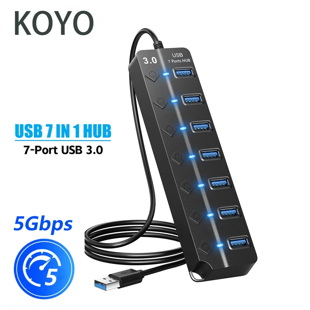 USB Hub 3.0 Multiprise USB High Speed Splitter 7 Port 5Gbps Hub Power Adapter with Switch Long Cable with Multiple Expander Hub