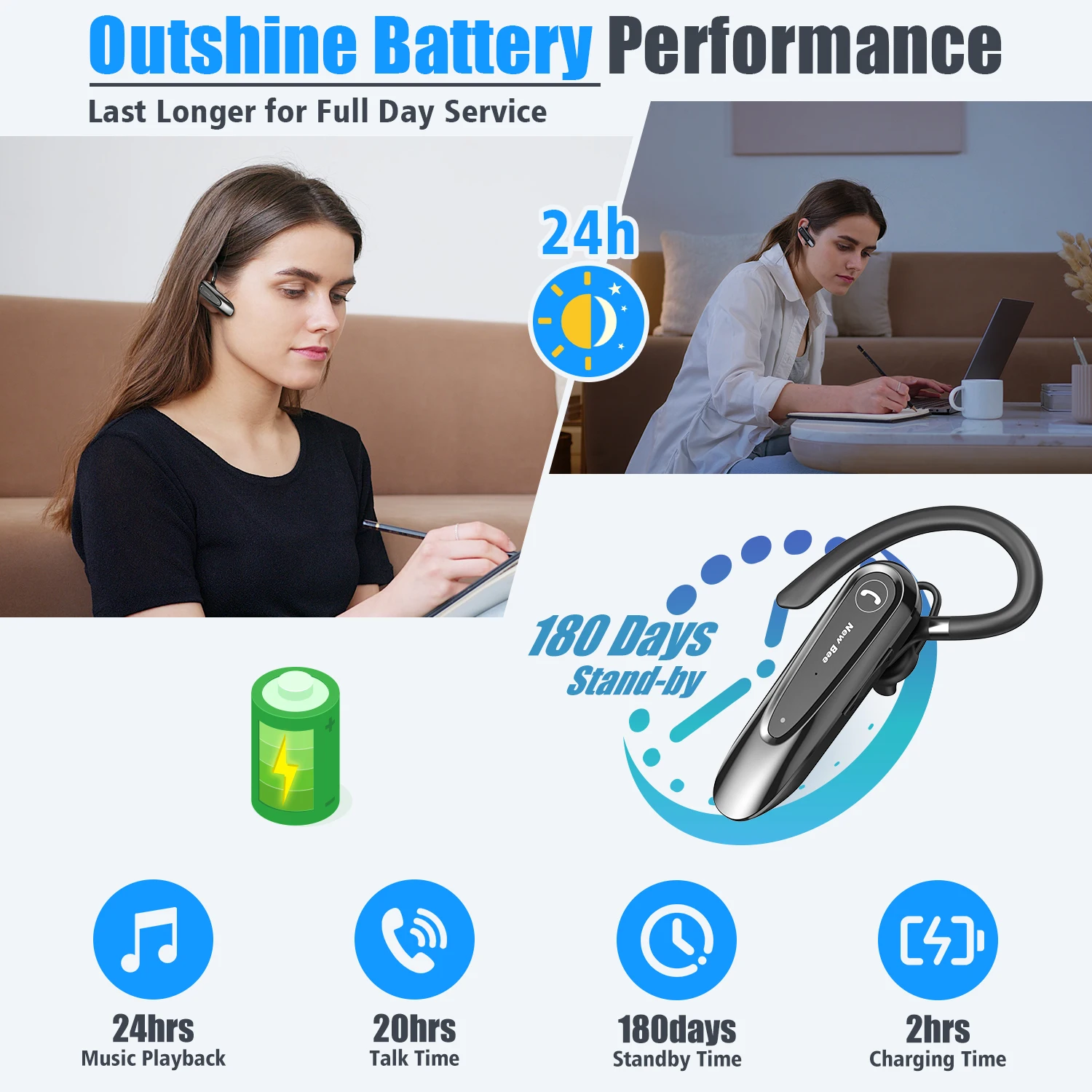 New Bee B45 Bluetooth Headset Wireless Headphones Noise Reduction Earphones Dual Mic Mute Handsfree Earbuds for Business Driving 3