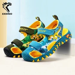 EXDINO Children's Sandals T-REX Kids Summer Beach Shoes Leather Closed Toe  Dinosaur 2023 New Boys Girls Outdoor Casual Sandals