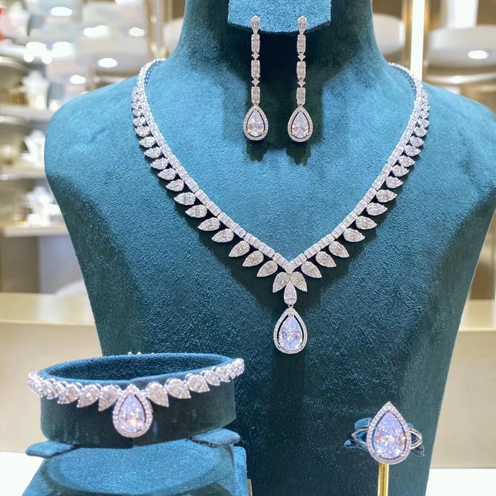 

013997 Elegant Women Necklaces Set Cubic Zirconia Bridal Jewelry Sets Dubai Wedding Party Complete Sets of Necklace and Earrings