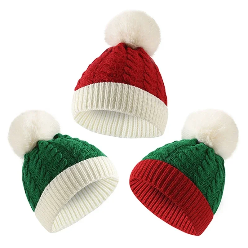 Christmas Santa New Year Hat Winter Warm Crochet Knit Beanies Skullcap Pompom Cap Bonnet Xmas Party Gift 2 Sizes For Adult Kids