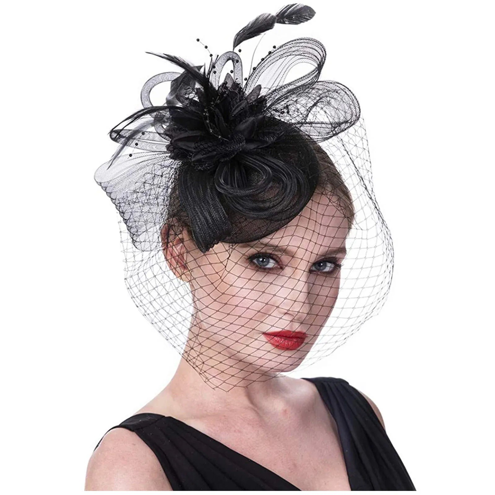 2023 New Wedding Church Kentucky Women Girls Mesh Fascinators Hat Cocktail Party Fascia Copricapo Cappello Da Sposa Cappello Di Piume Mesh