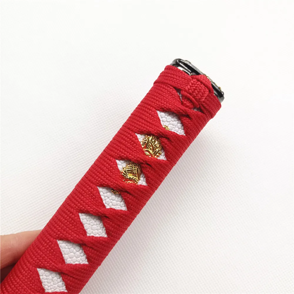 레드 실크 이토 손잡이 츠카 합금 후치 카시라 메누키 일본검 카타나, 26cm