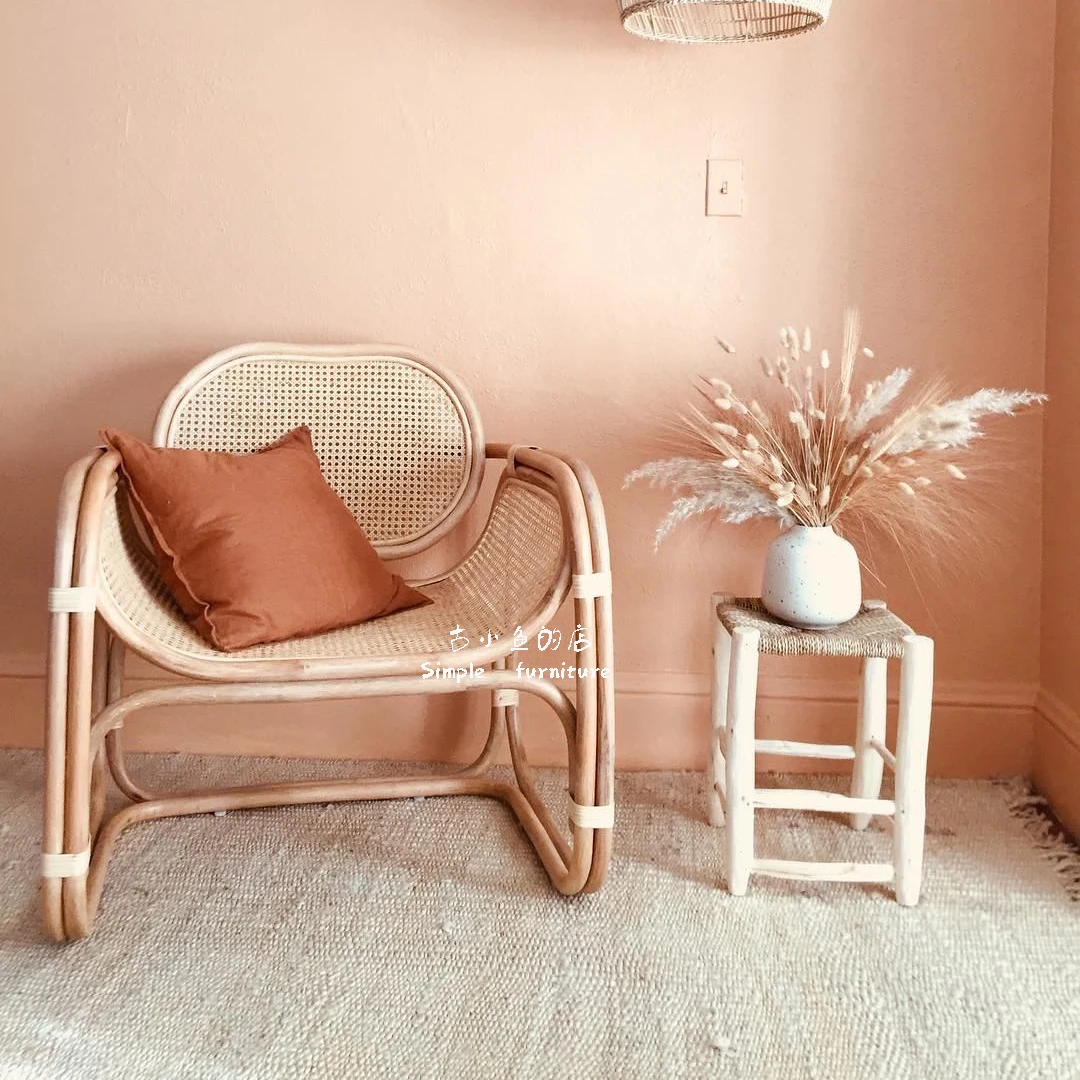 

Guxiaoyu ins genuine rattan sofa chair, Japanese leisure chair, Indonesian rattan woven chair, indoor simple rattan chair