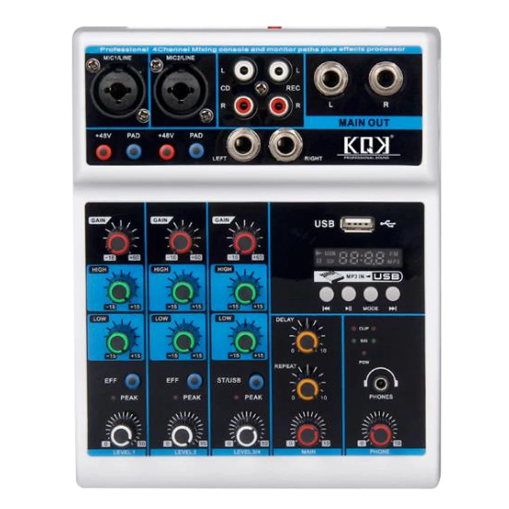 

Sound Card Audio Mixer Sound Board Console Desk System Interface 4 Channel USB Bluetooth 48V Power Stereo (EU Plug)