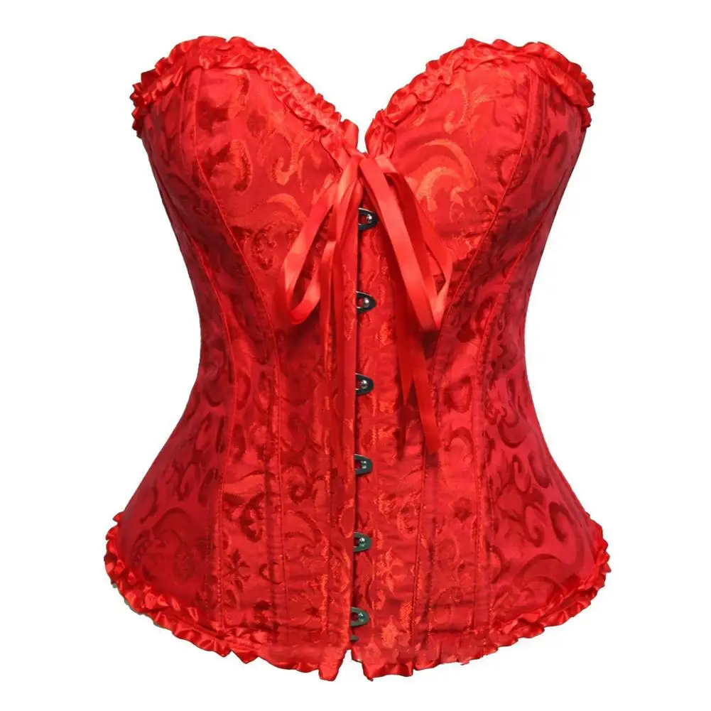 Description Picture 4 of itemWomen Vintage Victorian Corset Bustier Top Lace-up Boned Jacquard Shapewear Weding Lingerie Strapless Sweetheart Corselet