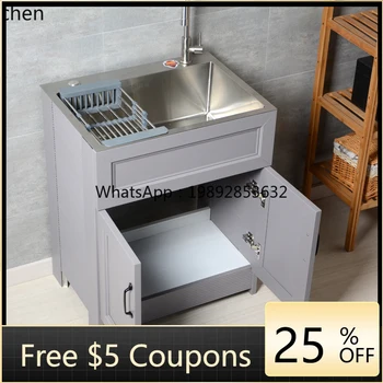 ตู้ซักผ้าสแตนเลส LYY สำหรับระเบียง ตู้ซักผ้าอลูมิเนียมแบบตั้งพื้นถึงเพดาน อ่างล้างผ้ากลางแจ้งสำหรับอพาร์ทเมนต์ขนาดเล็ก 2