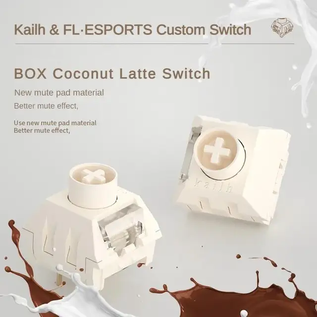 조용하고 반응성 있는 Kailh BOX 코코넛 라떼 크림 사일런트 스위치로 최고의 타이핑 및 게임 경험을 만끽하세요.