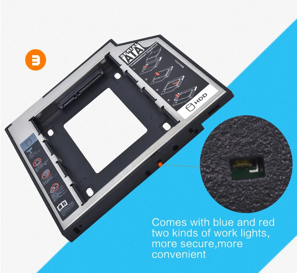 HDD Enclosure COOLCIRC Plastic Aluminum Universal 9.5/12.7mm SATA 3.0 2nd 2.5" SSD CD DVD to HDD Case Enclosure CD-ROM ODD Optibay