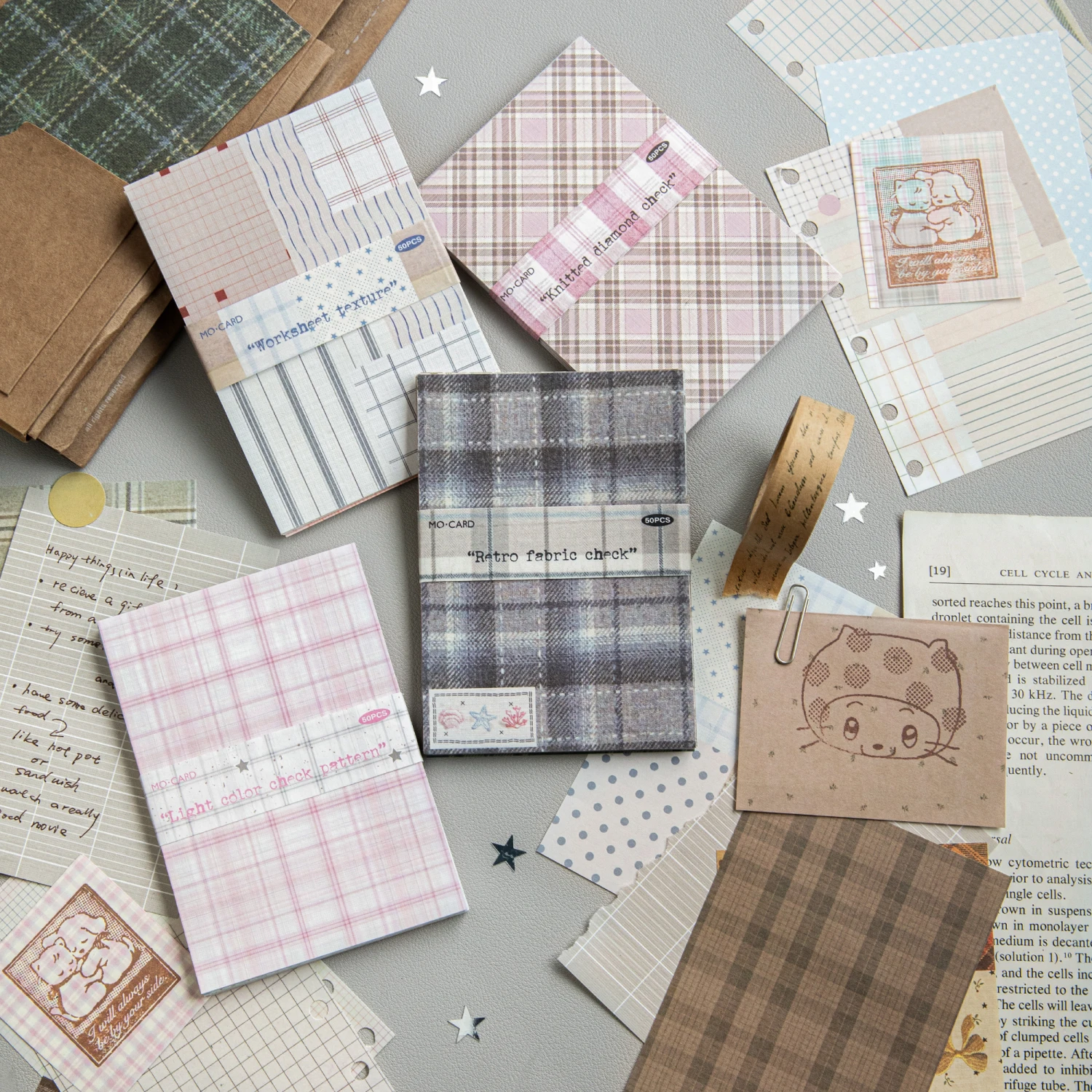 50 pezzi di carta decorativa a quadri creativa, kit di carta vintage per scrapbooking, carta di sfondo retrò per collage, album fotografico e junk journal fai da te. - immagine 2