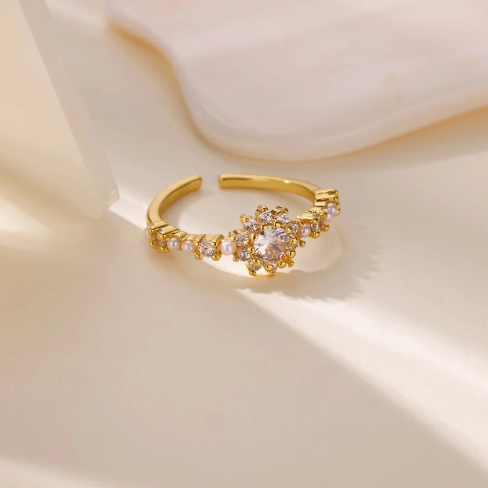 Zircon Geometric Rings Stainless Steel Gold