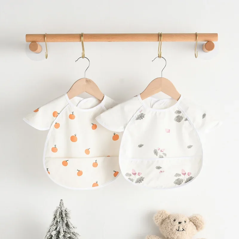Baby Bibs INS Nordic Style Infant Boy Girl Waterproof Soft PU Bib Meal Protection Feeding Burp Cloth with Pocket Easy Clean 2