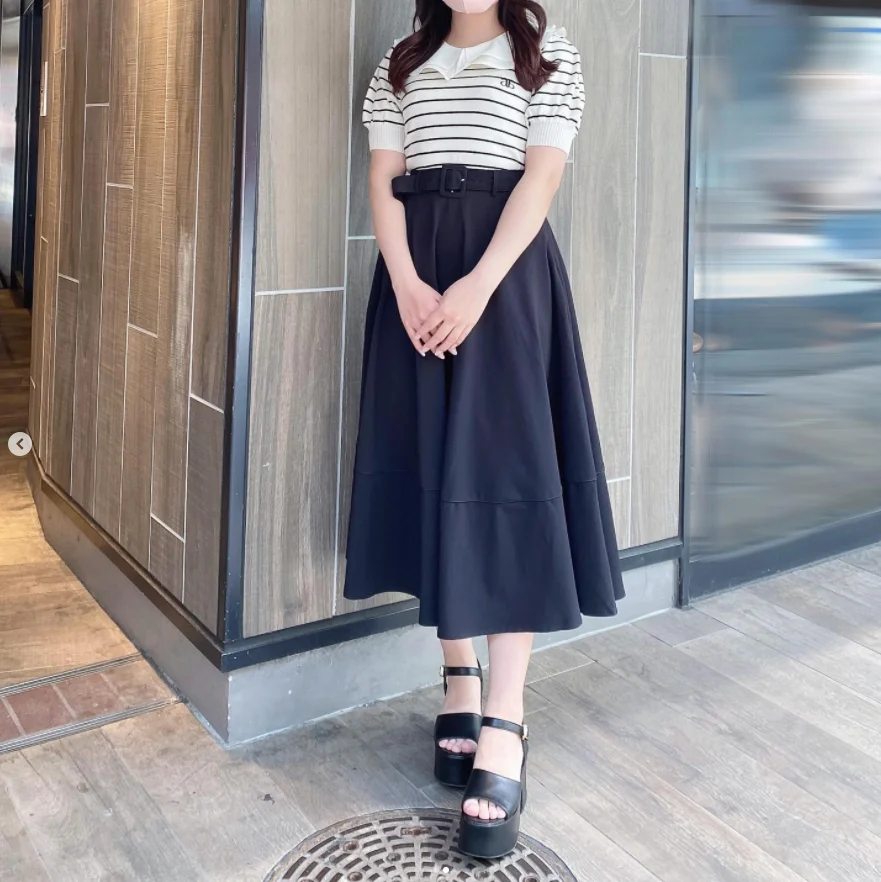 2023 Summer New Japanese Style Women's Umbrella Skirt Waist-Tight A- Line High Waist Skirt Solid Color Mid-Length Skirt Female