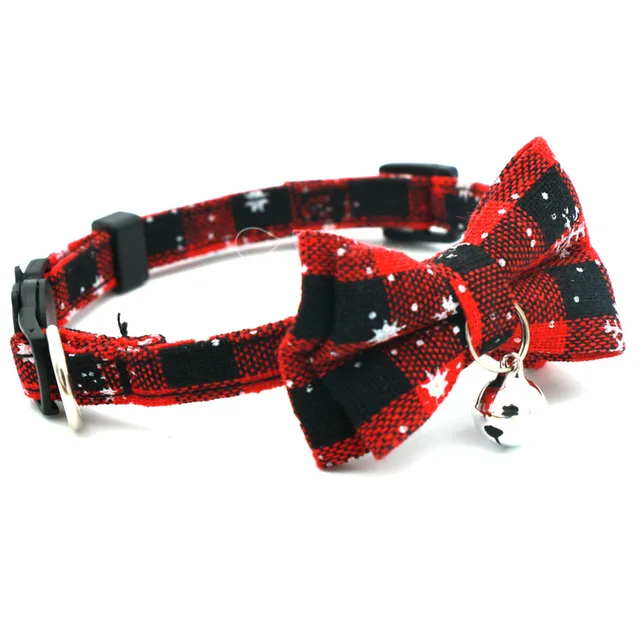 Pet Breakaway Cat Collar Bow Tie And Bell Cute Plaid Christmas Red Elastic Adjustable Dog Collar With Sash Small Bell For Cats 3
