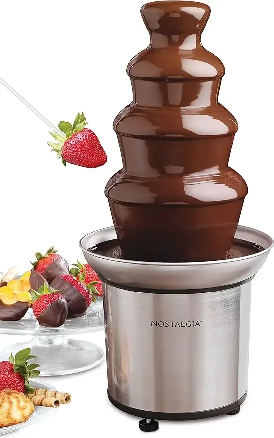 4 Tier Electric Chocolate Fondue Fountain Machine for Parties-Melts Cheese, Queso, Candy, and Liqueur-Dip Strawberries