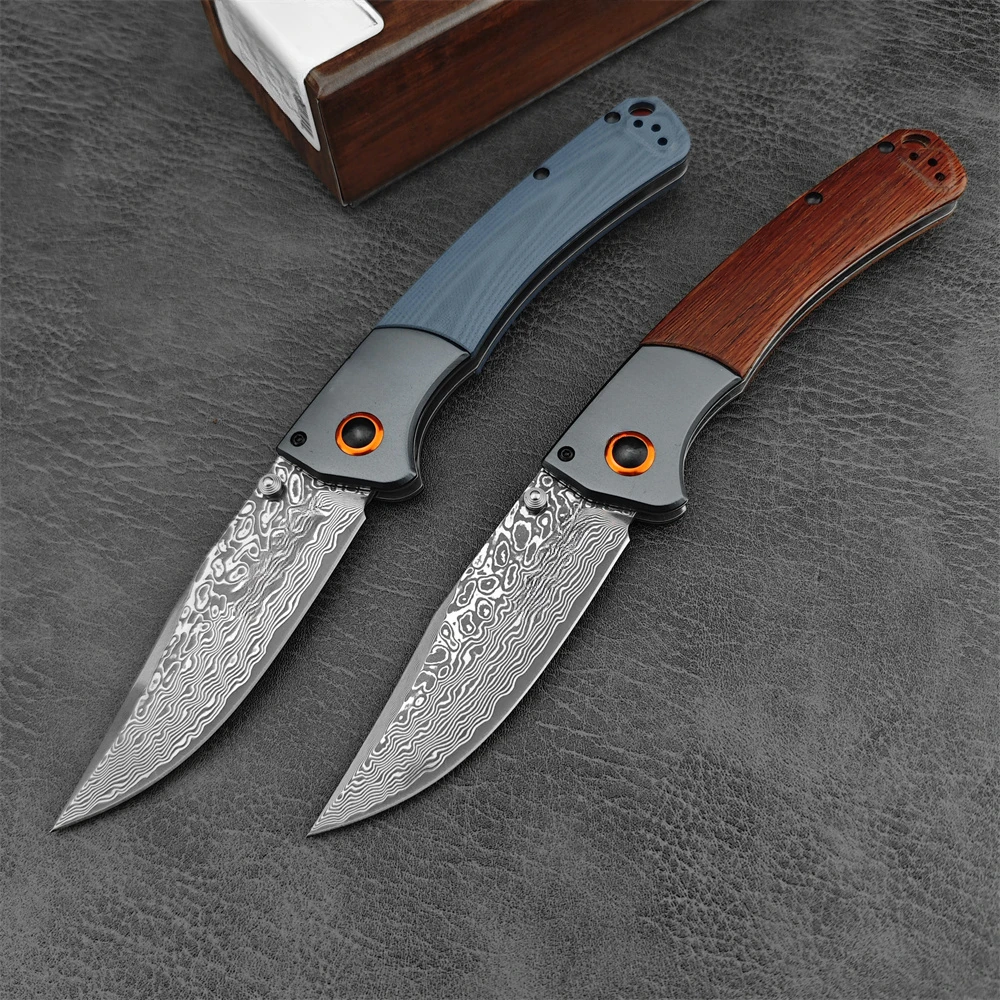 

Damascus Steel Blade 15080 Crooked River Folding Knife Wood/G10 Handles Outdoor Camping Pocket Knives EDC Tactical Gear Tool