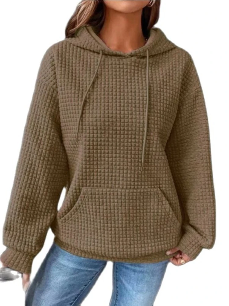 Pullover Hoodie 2023 Autumn/Winter Long Sleeve Loose Sweater Women's Drawstring Drop Shoulder Kangaroo Pocket Hoodie