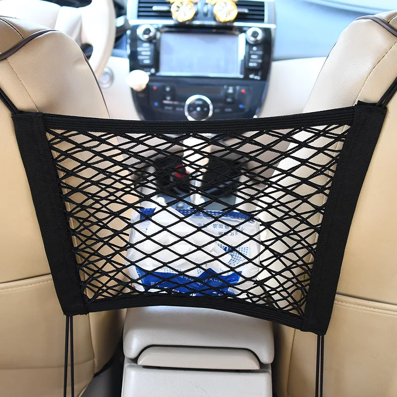 Car Elastic Storage Net Bag Between Seats Auto Interior Organizer Car Divider Pet Barrier Universal Stretchable 3 Layer Mesh Bag car net pocket seat back mesh organizer handbag holder net bag barrier of backseat pet kid auto storage pouch for phone document