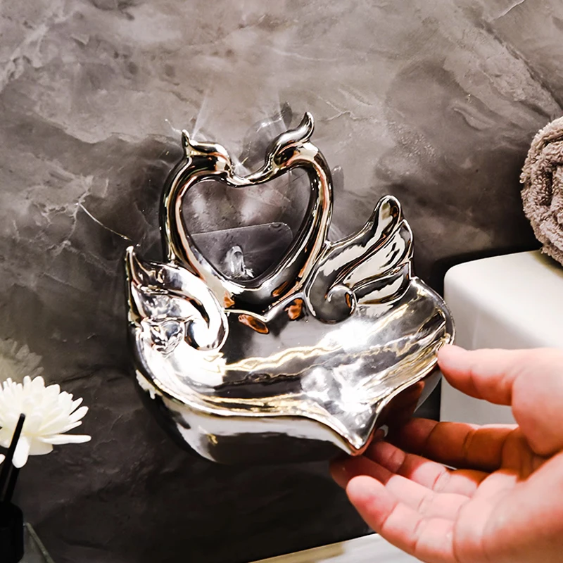 Creative Ceramic Soap Box, Light luxury Cute Swan Shaped Soap Dishes, Home Bathroom Kitchen Supplies, Bathroom storage rack, 1Pc