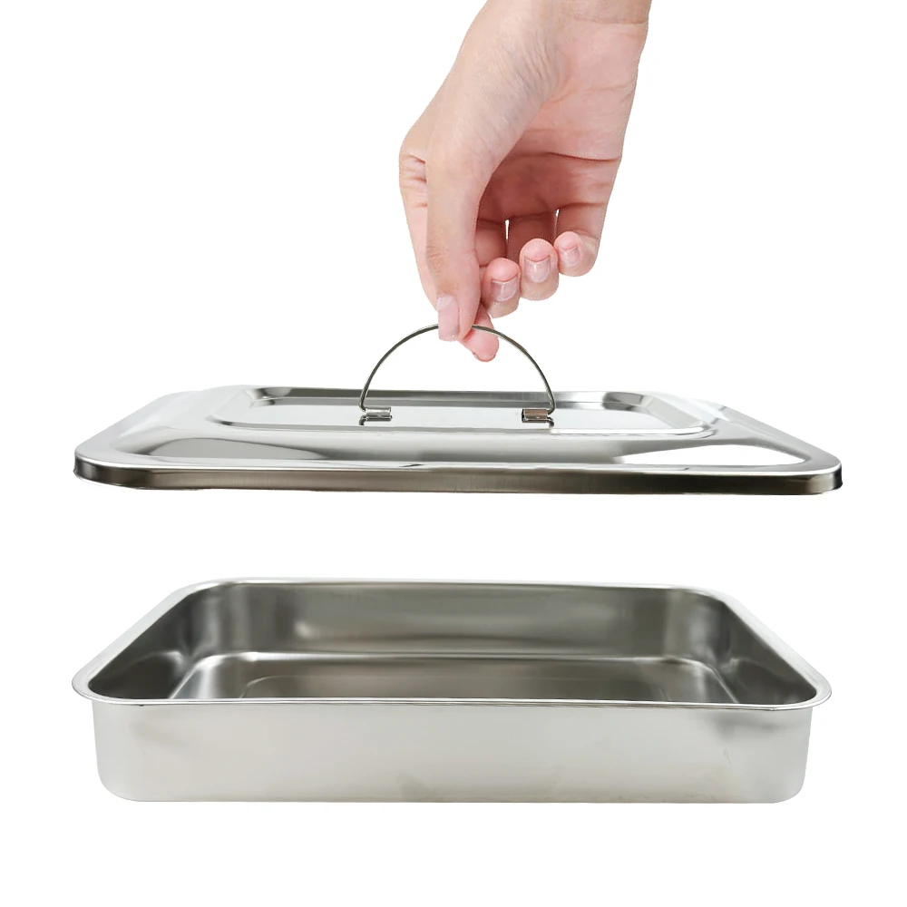 Bandeja Dental con tapa, caja de desinfección de acero inoxidable