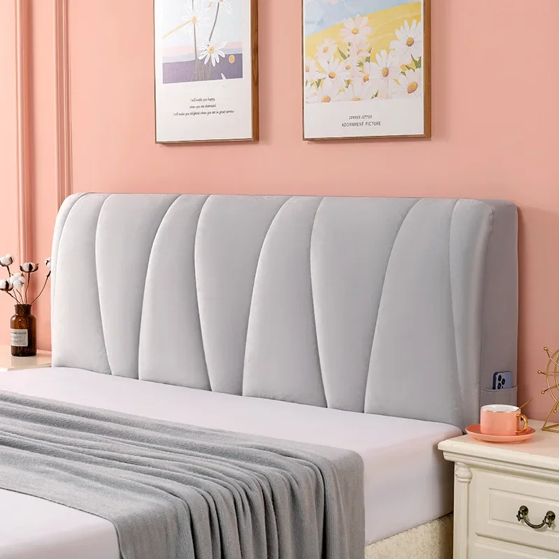 Thicken Velvet Plush Quilted Headboard Cover Soft Skin-friendly Elastic Bed Head Cover Dustproof Headboard Protector
