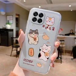 Cute Cat Cartoon Protective Soft Silicone Phone Case - Bumper Clear Bag for Samsung Galaxy M33 5G (Ktm-katmao99)
