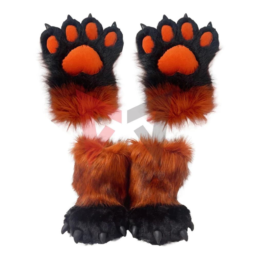 

New Fursuit Cat Pawl Furry Fandom Gloves Shoes Foot Cover Orange Black Color Beast Cosplay Costume Accessories Custom Made