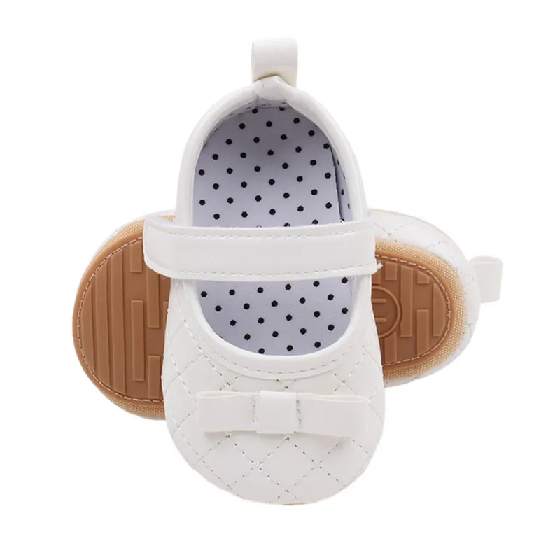 Newborn Baby Girl Princess Shoes Bow Mary Jane Flats Quilted Crib Shoes with Non-Slip Rubber Sole Baby Items Accessories 4