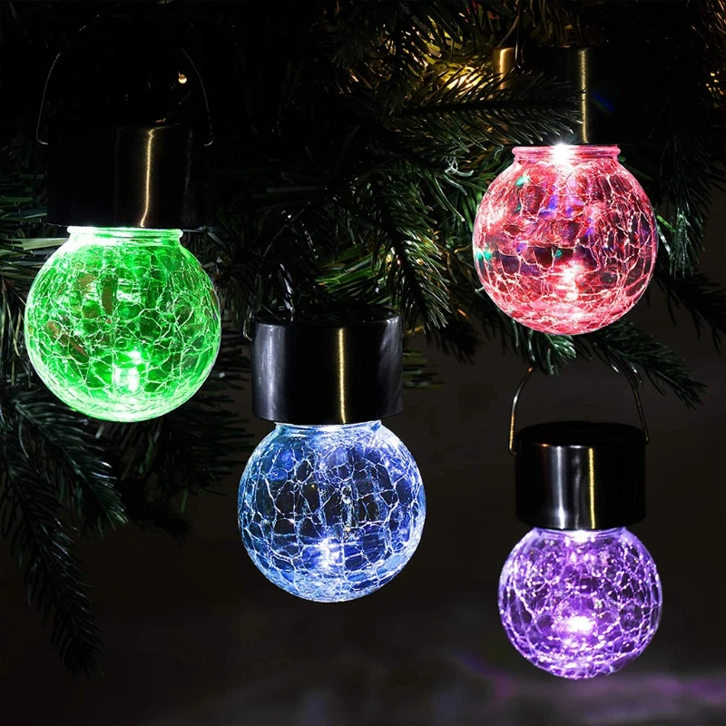 12 Pcs Outdoor Hanging Solar Lights Cracked Glass Solar Lights Waterproof LED Decorative Ball Lights Tree Solar Powered
