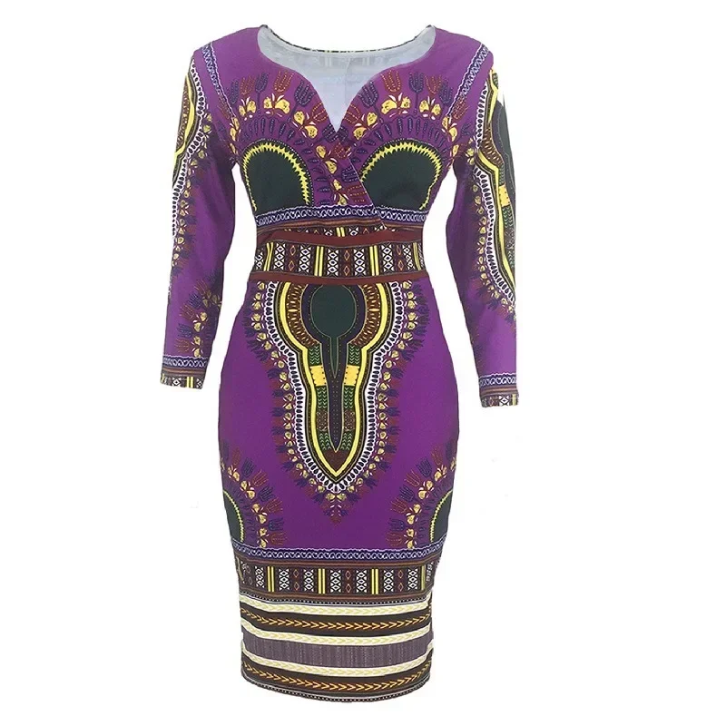 European and American women's African dress long sexy fashion printing national style dress