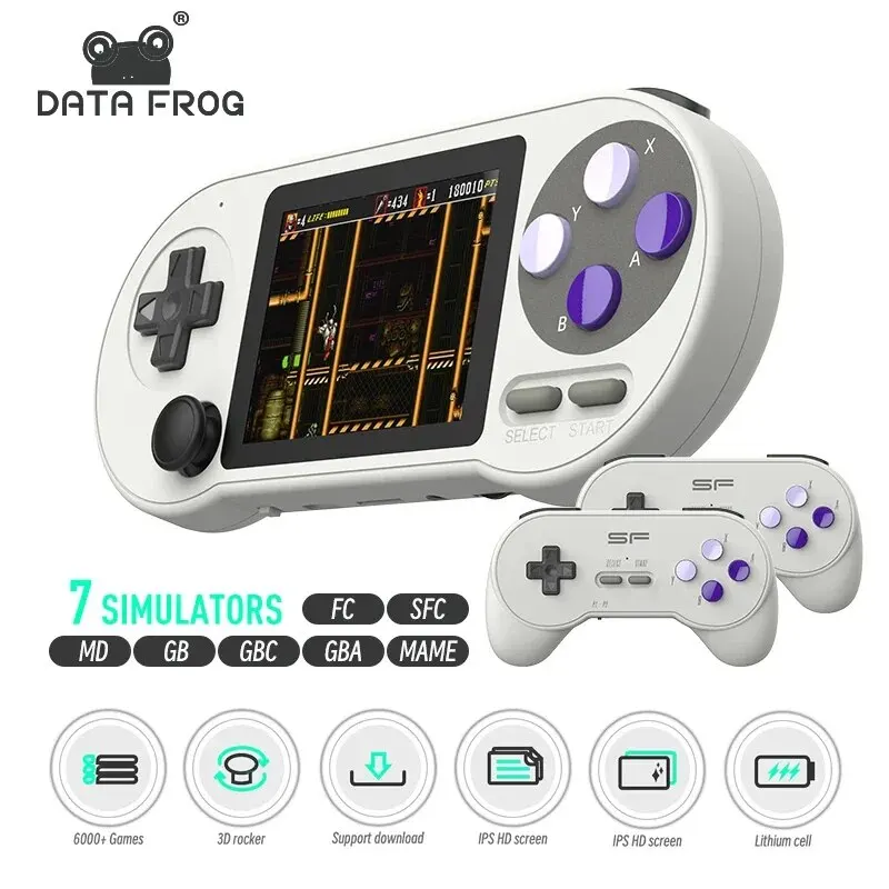 DATA FROG 어린이용 휴대용 게임 콘솔, 6000 게임 레트로 비디오 게임 내장, 3 인치 IPS 레트로 게임 콘솔, SF2000