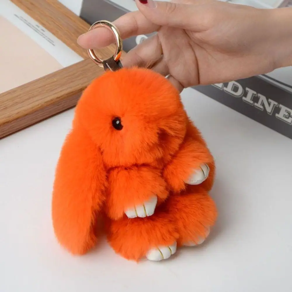 Fur Pom Keyring Fashion Pluff Bunny Keychain Fluffy Lovely Play Dead Rabbit Doll 18cm Bowknot Rabbit Fur Keychain Women