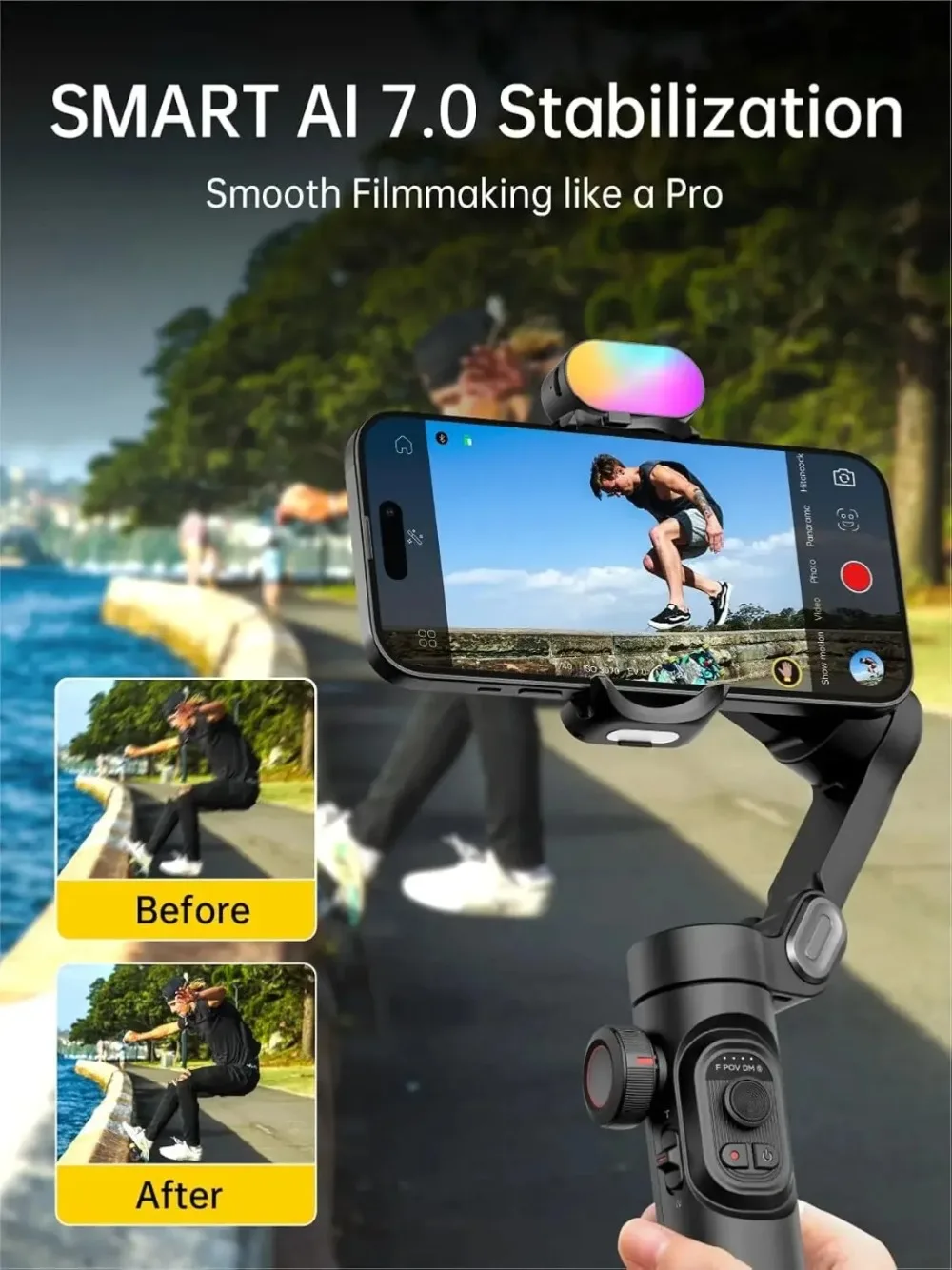 Smart XE 3-Axis Foldable Handheld Gimbal Phone Gimbal Stabilizer with Focus Wheel for iOS Android TikTok YouTube Vlog Stabilizer