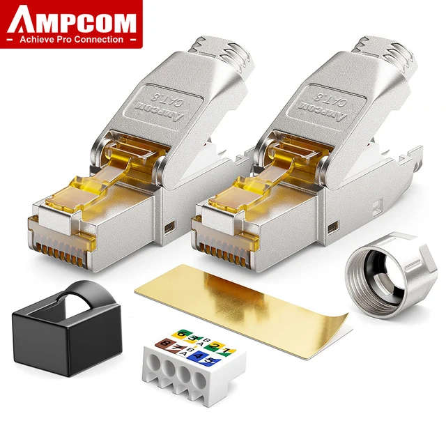 Разъем AMPCOM без инструментов RJ45, CAT8/7A/7/6A/6, многоразовые клеммные вилки без инструментов, экранированная полевая модульная вилка Ethernet 1