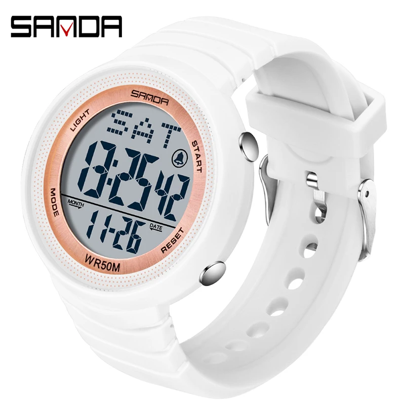 

SANDA 2023 New Fashion Sport Women's Watches White 50M Waterproof Digital Watch for Girl Casual Wristwatch relogio feminino 6022