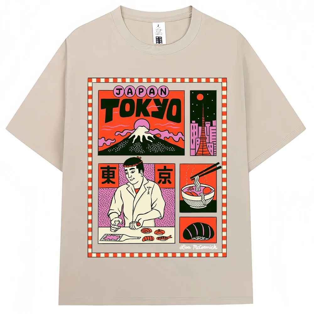 Vintage Japanese Hokkaido Wave Oversized Cotton Tee - Unisex Harajuku Fashion Summer T-Shirt
