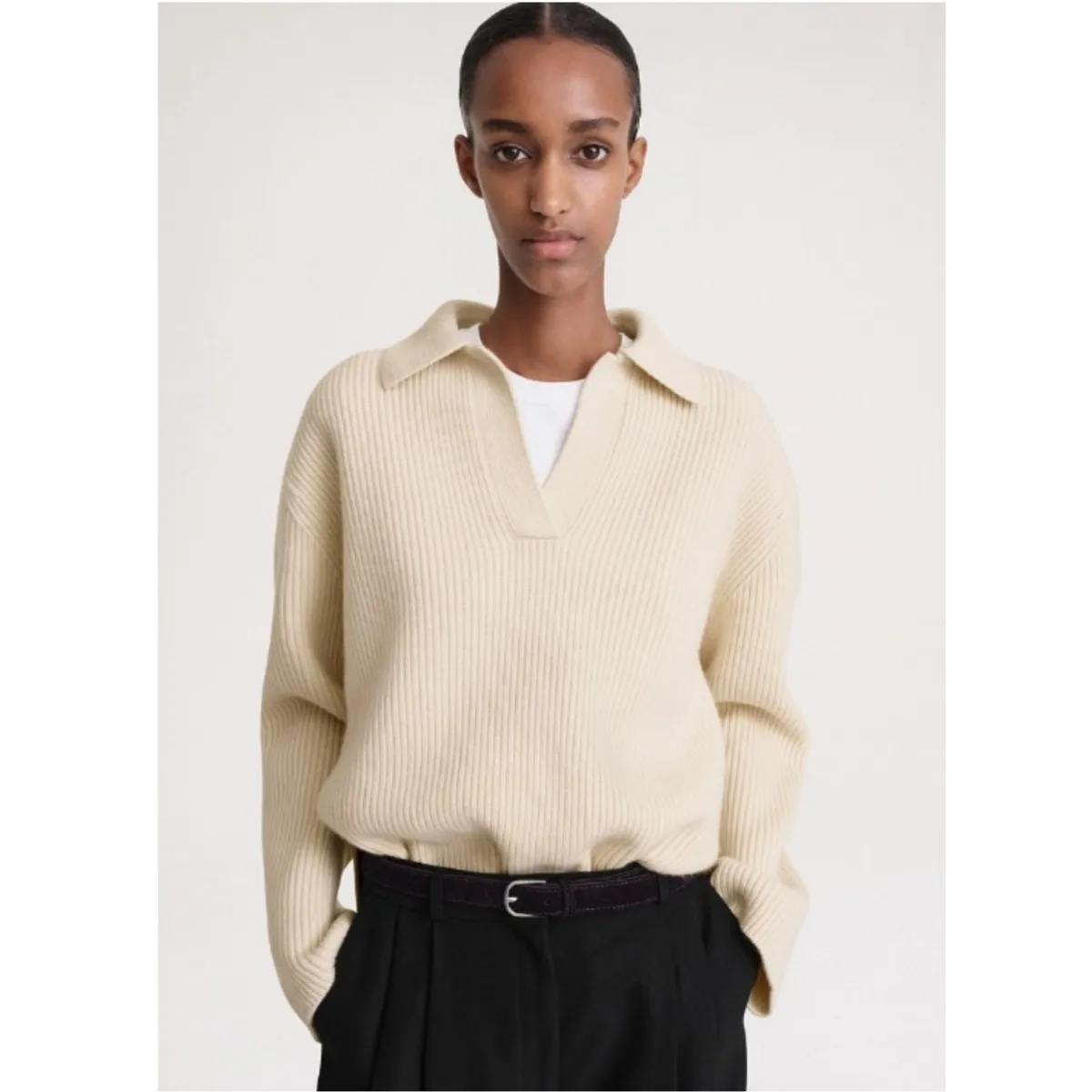 

Nordic niche autumn 23 Tot * m ribbed POLO collar lazy and slim knit sweater sweater
